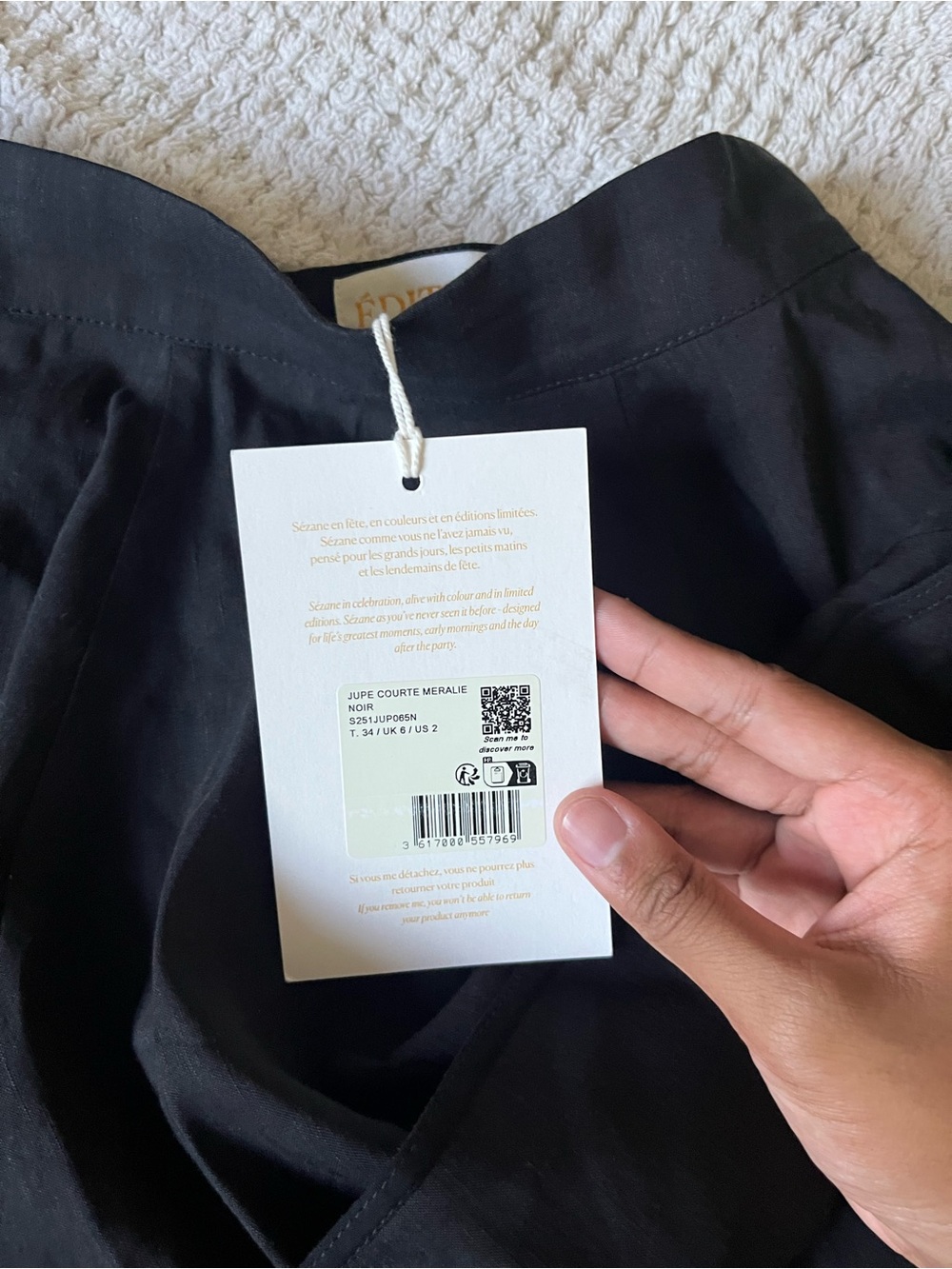 Sezane Black JUPE COURTE MERALIE linen blend twee academia Mini Pleated Skirt - Picture 9 of 13